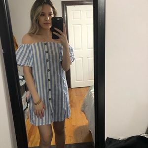 Blue and white stripped off shoulder dress